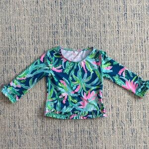 Girls Swim Long Sleeve Rash Guard - Pink and Green - size 4T